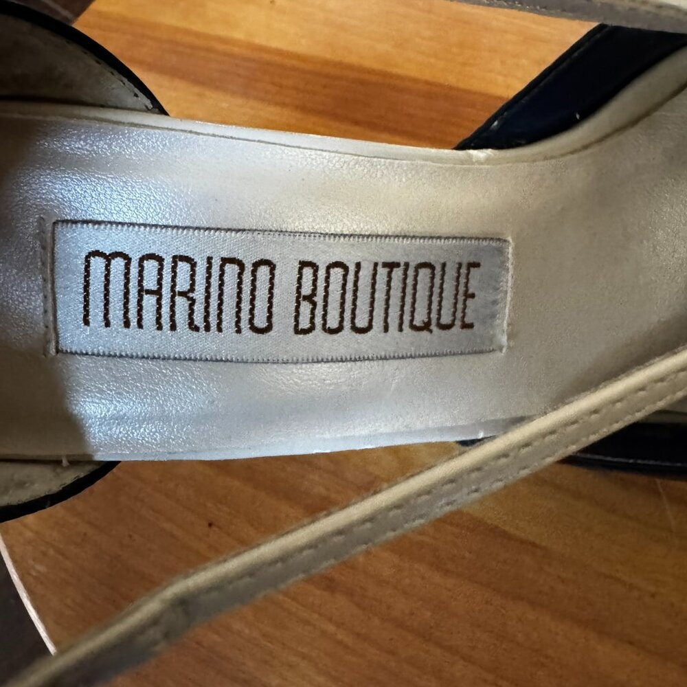 Strappy Blue & Cream Leather Wedge Heels -- Women’s 6.5 -- Nautical Preppy - Picture 9 of 10